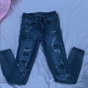 American Eagle Outfitters Women's Ripped Dark Blue Skinny Jeans